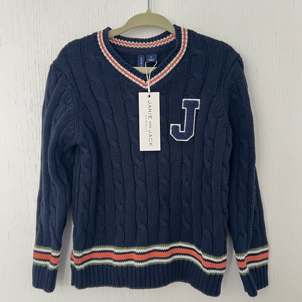 NWT Janie and Jack cable knit varsity sweater